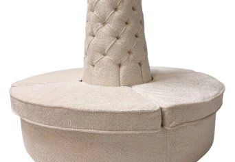 Hollywood Regency Round Banquet Settee Tufted Lobby Sofa in Bouclé, 1980s